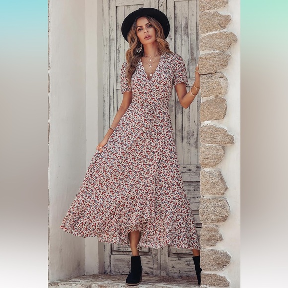 PRETTYGARDEN Wrap Boho Floral Maxi Dress - Picture 8 of 17